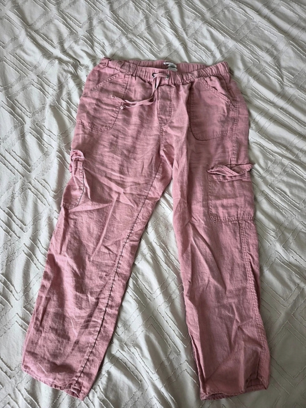 Look Like For Work Women's Linen Cargo Trousers in Pink Size Medium